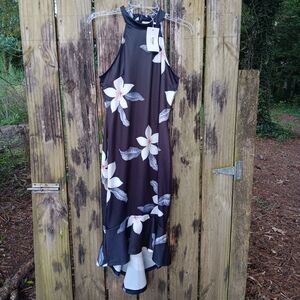 YOINS NWT Black Floral Sleeveless Satin High Low Dress M 8/10